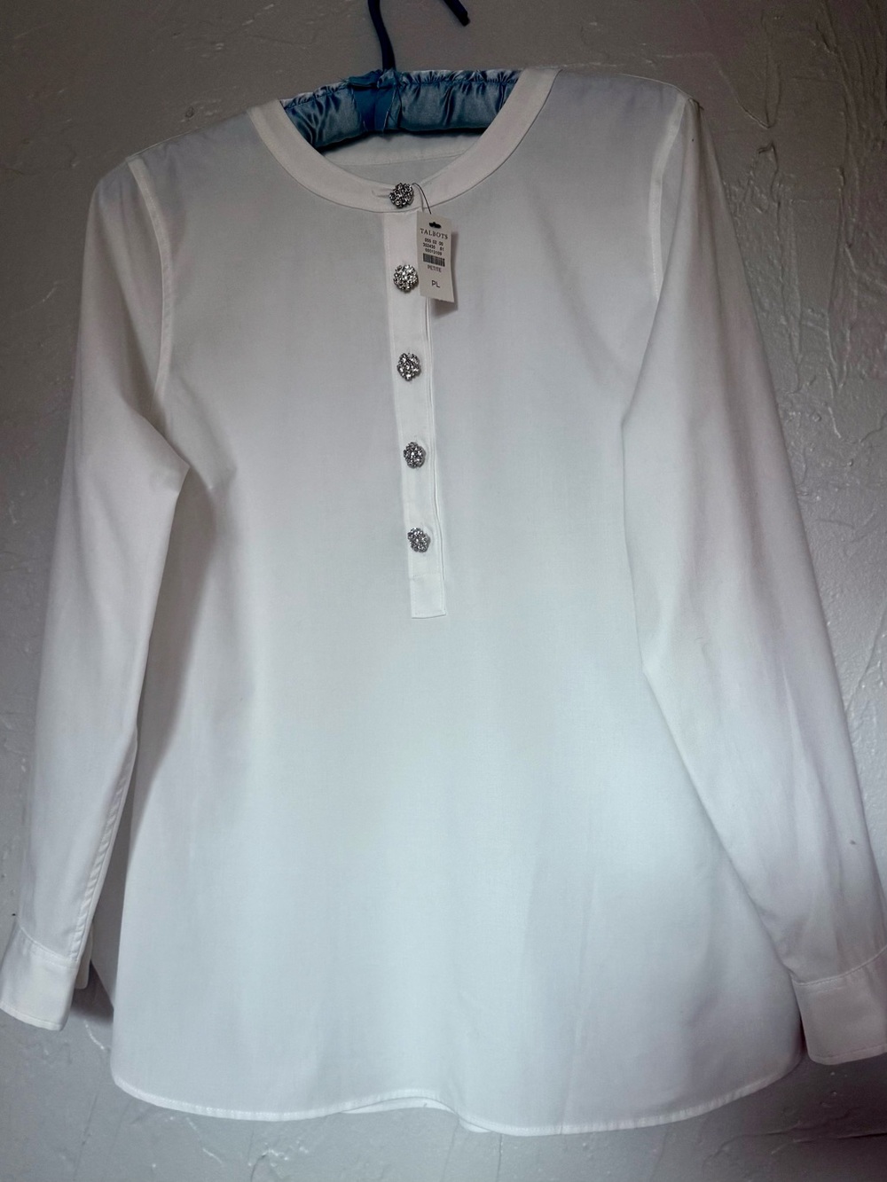 Classic White Long-Sleeve Button Front Women's Top Decorative Buttons